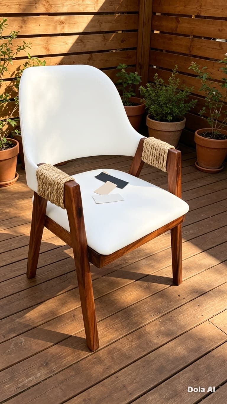 Silla de comedor Brisa con tapizado blanco y detalles de cuerda