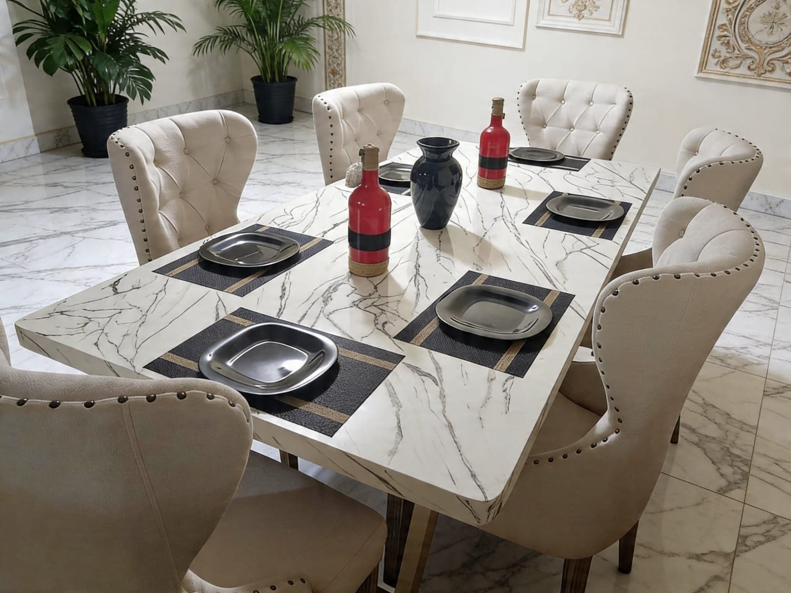 Juego de comedor Viena con acabado marmoleado y 6 sillas
